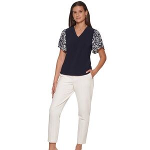 Gorgeous Tommy Hilfiger Elevated with pleated, contrast sleeves, this Navy top